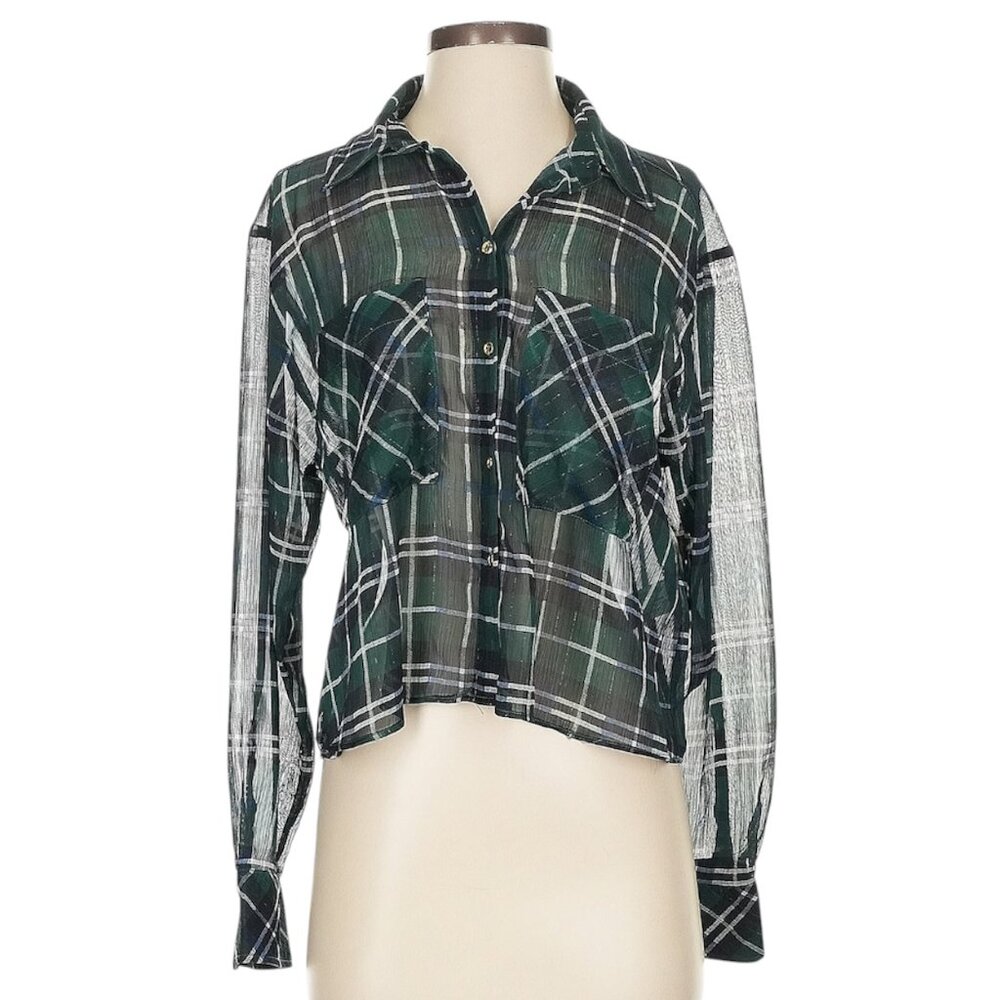 Zara Green Plaid Blouse Size S